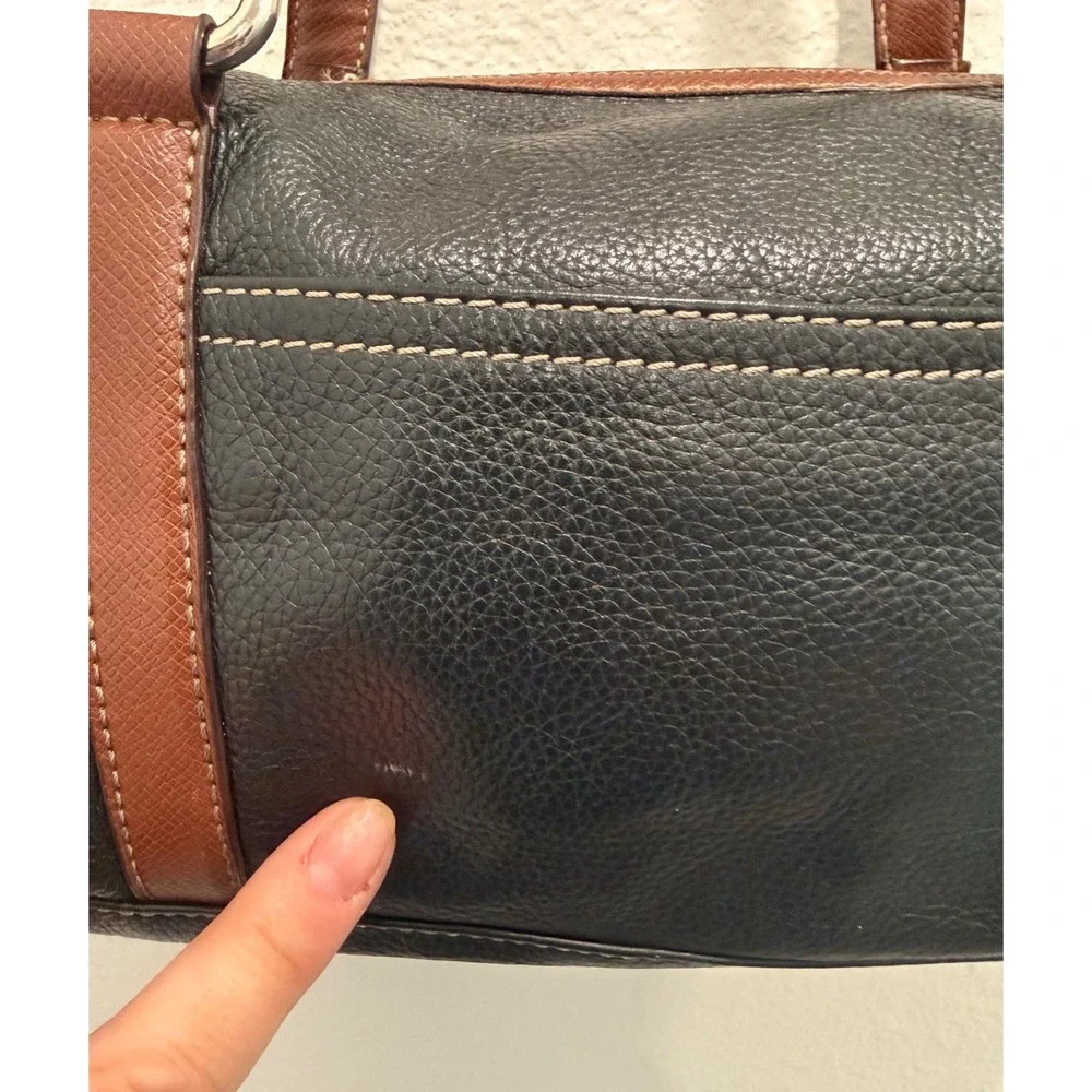 VTG Tignanello Leather BLACK & BROWN Color Block Shoulder Barrel Bag Purse